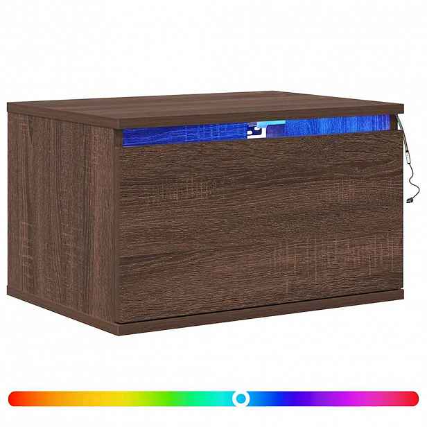 vidaXL Nástěnný noční stolek s LED osvětlením hnědý dub