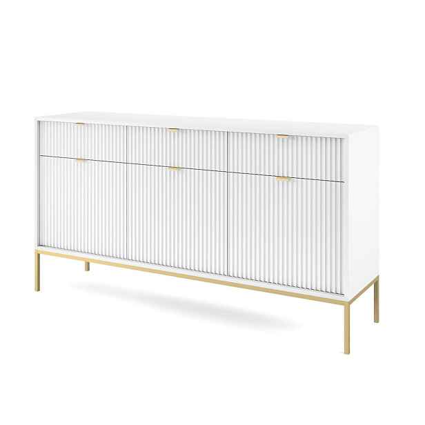 MASSENO KOMODA STELLARE, 154/83/39 cm se 3 zásuvkami a 3 dvířky, bílá