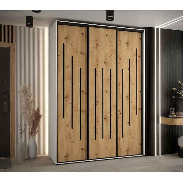 Šatní skříň ASIRI 8 - 170/45 cm, bílá / dub artisan / černá
