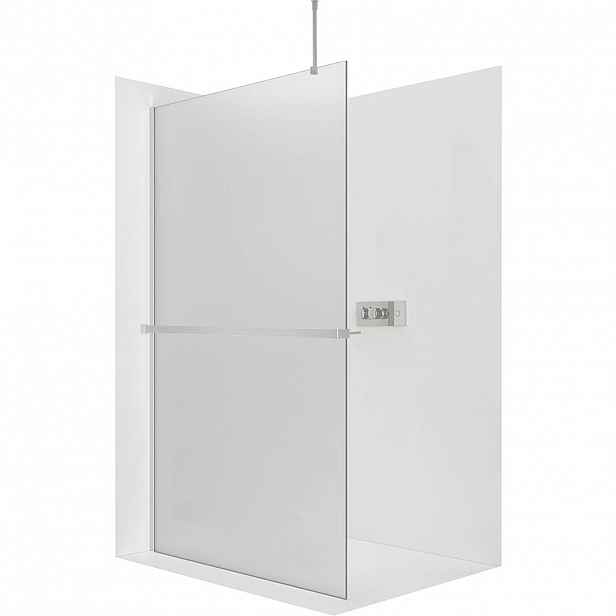 Sprchová zástěna Walk-in Onyx Top Round L/P - 8 mm - kulatá vzpěra + polička/držák na ručníky - chrom, mléčné sklo - 160x200 cm