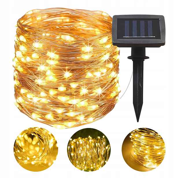 TG64619 Solární Lampy Na Drátku Teplé Bílé Zahradní Balkonové 100 Led D