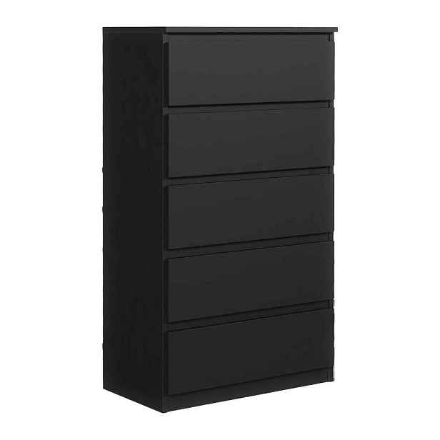 MASSENO KOMODA NUDO, 70/124,5/39 cm s 5 zásuvkami a dvířky, černá