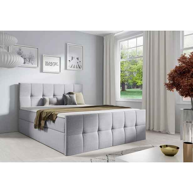 Manželská postel CHLOE - 200x220, světle šedá 2 + topper ZDARMA