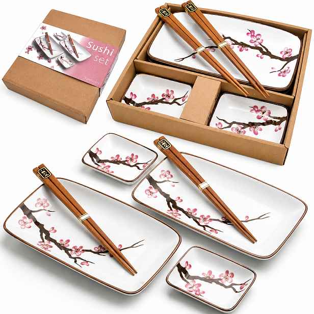 Sada keramického nádobí na sushi Světlý komplet Oriental Sakura pro 2 osoby