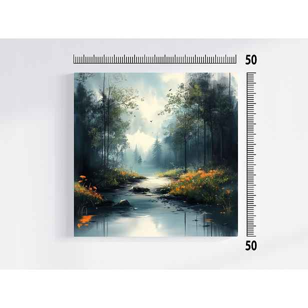 Obraz Na Plátně Obraz Na Plátně Příroda Krajina Les Řeka Potok Květy Mlha 50x50