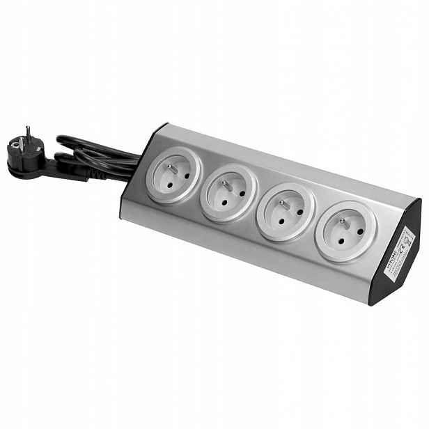 Podskříňová zásuvka na suchý zip 4x2P+Z Inox, kabel 1,5 m