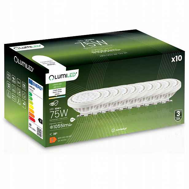 10x Led žárovka G53 AR111 10W 75W 1055lm 4000K Neutrální 38° 12V Lumiled