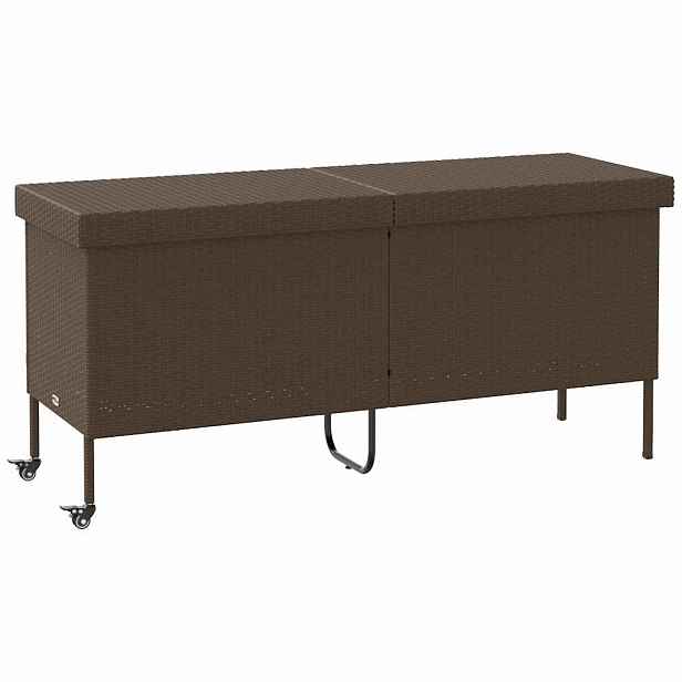 vidaXL Zahradní úložný box s kolečky hnědý 160x55x75 cm polyratan