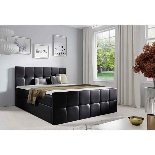 Manželská postel CHLOE - 200x220, černá eko kůže + topper ZDARMA