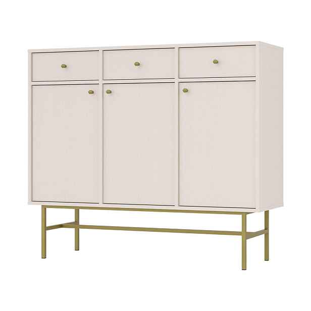 MASSENO KOMODA TORINO, 125/108/41 cm se 3 zásuvkami a 3 dvířky, béžová