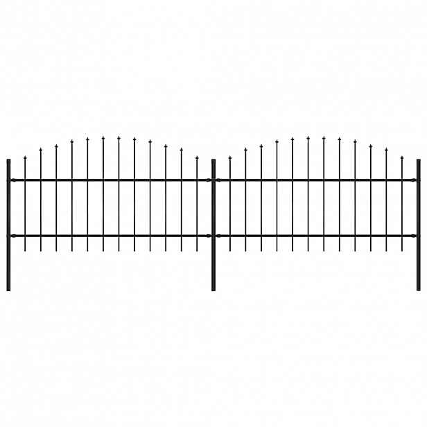 vidaXL Zahradní plot s kopím nahoře ocelový 355 x 125 cm černý