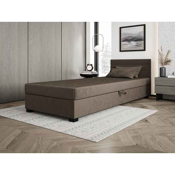 Čalouněná postel 110x195 KASANDRA 1 s úložným prostorem - tmavě hnědá