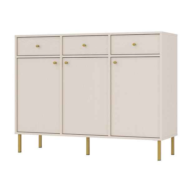 MASSENO KOMODA TORINO, 125/95/41 cm se 3 zásuvkami a 3 dvířky, béžová