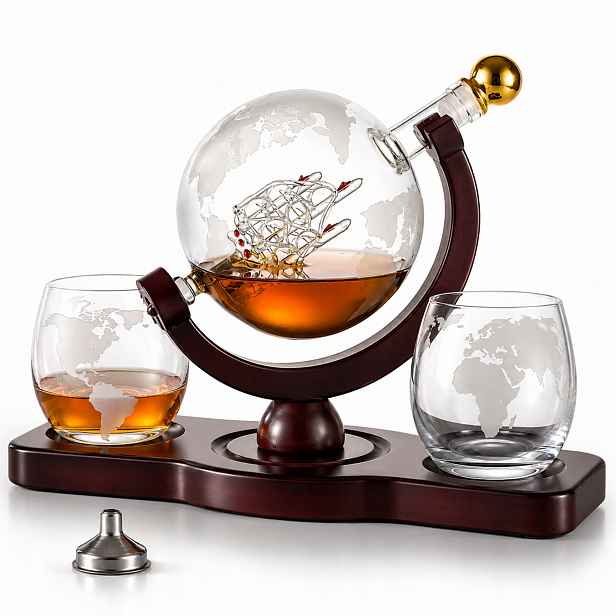 Sada na Whisky Karafa Globus 2 Sklenice Dárek Sada Den Otců Pro Muže
