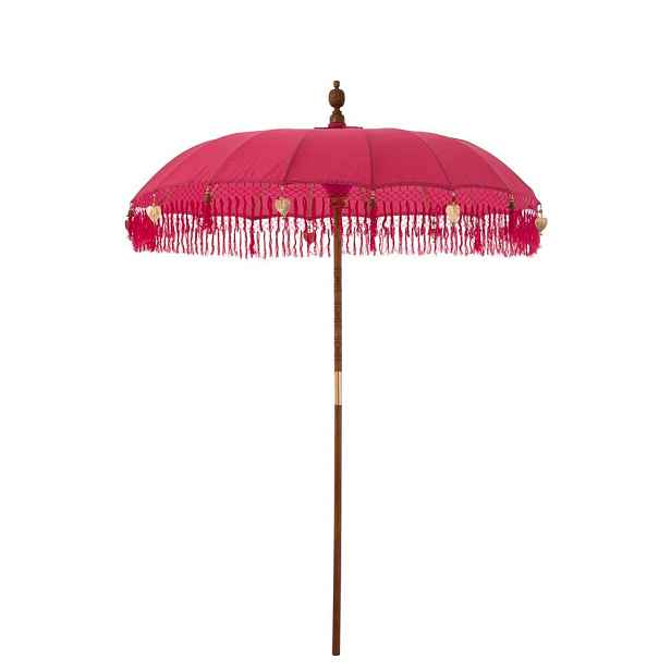 Růžový slunečník s třásněmi a dřevěnou tyčí Dayu Wood - ∅ 200*260 cm J-Line by Jolipa
