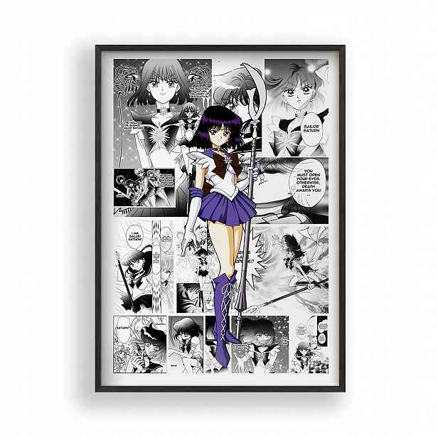 Obraz Sailor Moon Saturn Anime Plakát Rámeček Dřevěný Černý 30x42 cm
