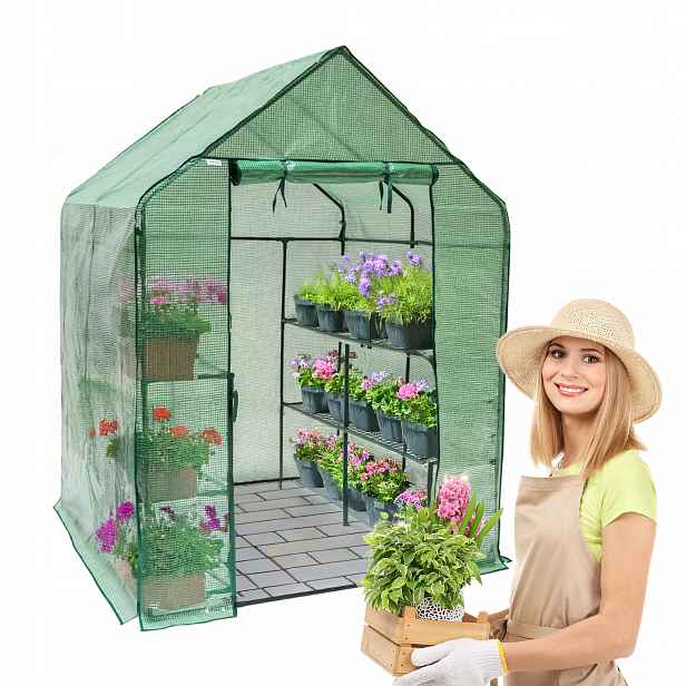 Zahradní skleník na balkon Tunel 8 polic Regál zelený 141x142x194 Canna II