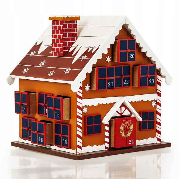 Dřevěný Adventní Kalendář Domeček, Vánoční Ozdoba