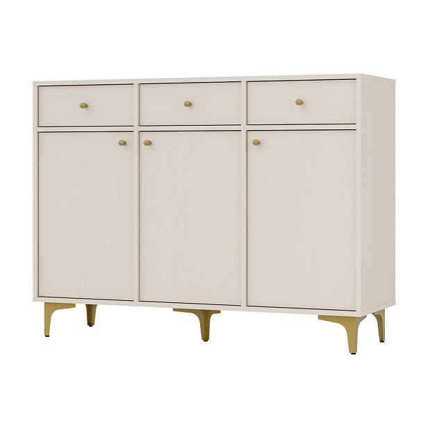 MASSENO KOMODA TORINO, 125/94/41 cm se 3 zásuvkami a 3 dvířky, béžová