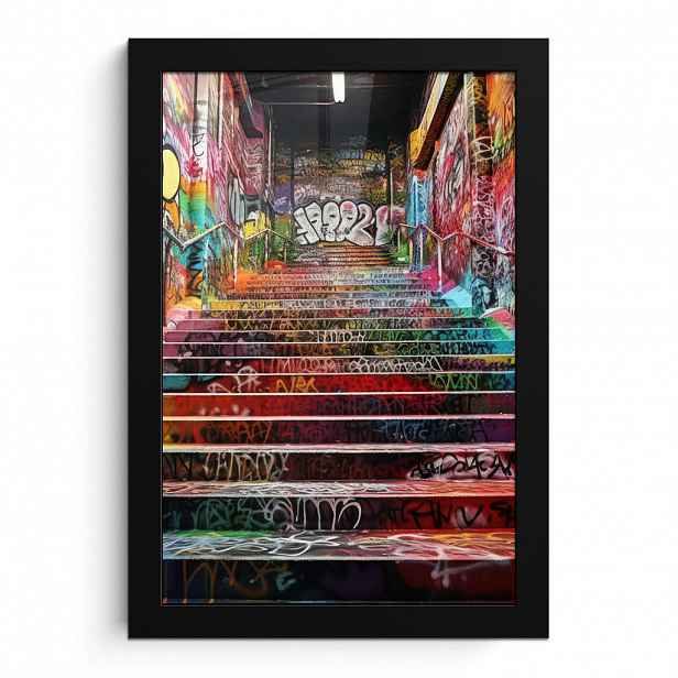 MuchoWow PLAKÁT V RÁMU Schody - Graffiti - Barvy - Umění 20x30 cm