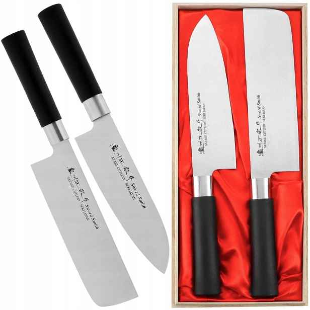 Satake Saku Japonská sada 2 nožů Nůž Santoku 17 cm a Nakiri 16 cm V Pouzdru