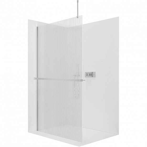 Sprchová zástěna Walk-in Onyx Top Round L/P - 8 mm - kulatá vzpěra + polička/držák na ručníky - chrom, rýhované sklo - 160x200 cm