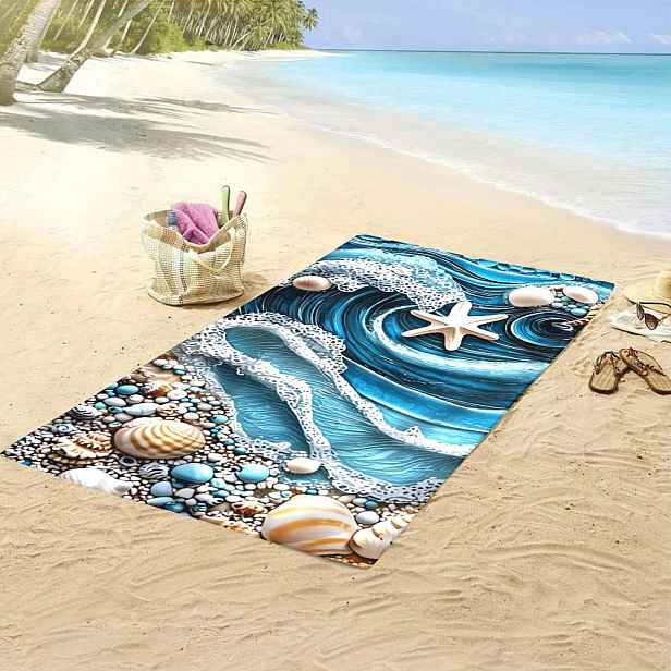 TEMU 1 ks Plážová osuška s vlnitých mušlí a hvězdice, vhodná pro pláž i k bazénu, pláž | Rychleschnoucí | Víceúčelová pro jógu, cestování, plavání a