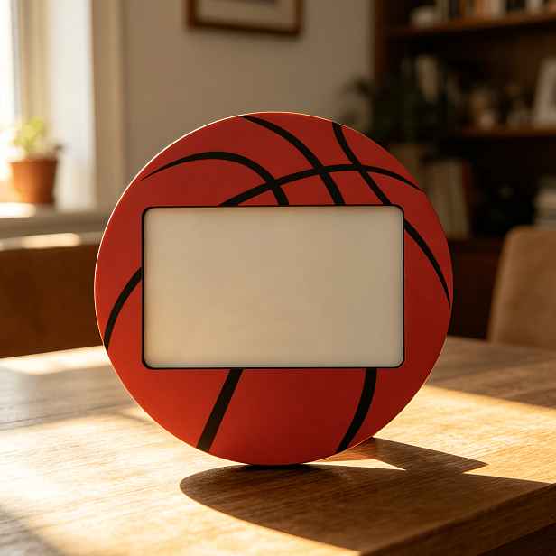 TEMU Kreativní dřevěný fotorámeček s basketbalovým , 4x6 palců, stolní sportovní stojan na fotografie ve stylu basketbalu, dekorativní stolní ozdoba
