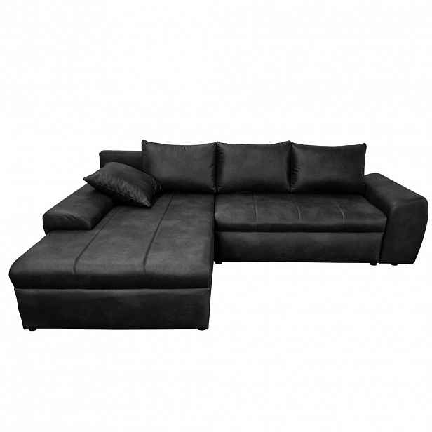 luma-home ROHOVÁ POHOVKA s funkcí rozkládání, úložným prostorem, otomanem vlevo, Š266/H186/V90 cm, mikrovlákno s koženým vzhledem, vintage černá / 180
