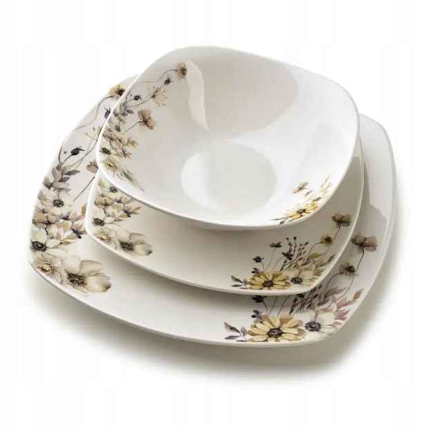 Jídelní servis – sada 18 dílů porcelánový čtvercový lea prime pro 6 osob