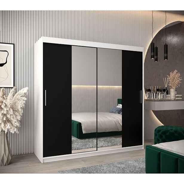 Skříň s posuvnými dveřmi v šířce 200 cm TIMEA 1 - bílá / černá