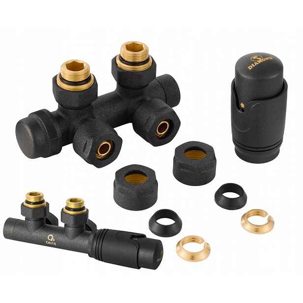 Termostatická Sada Pro Radiátor 1/2" Kombinovaný Úhlový Antracit DN15