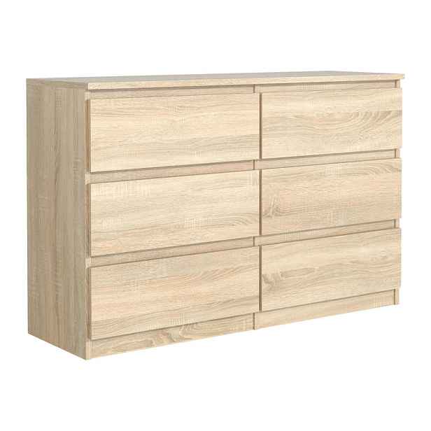 MASSENO KOMODA NUDO, 138,5/78,5/39 cm s 6 zásuvkami a dvířky, dub Sonoma