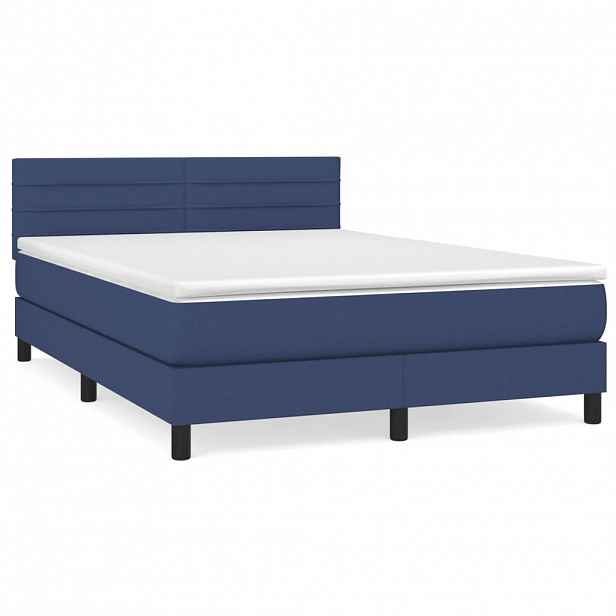 vidaXL Box spring postel s matrací modrá 140x190 cm textil