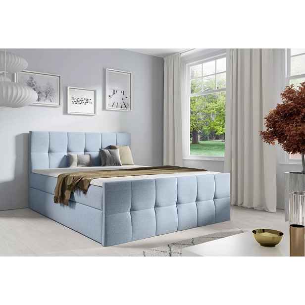 Manželská postel CHLOE - 200x220, světle modrá + topper ZDARMA