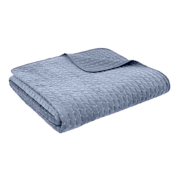 Modrý sametový prošívaný přehoz 240x260 cm Attica Velvet – Bianca