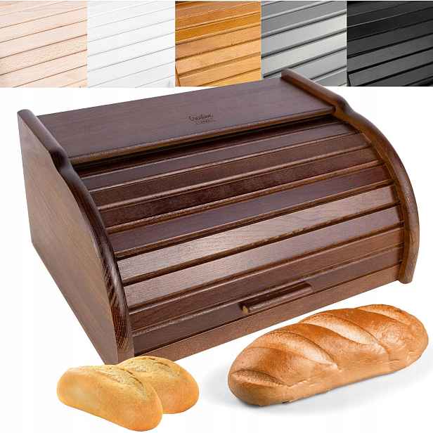 Dřevěný chlebník s vysouvacím víkem 38 x 28,5 x 17,5 cm