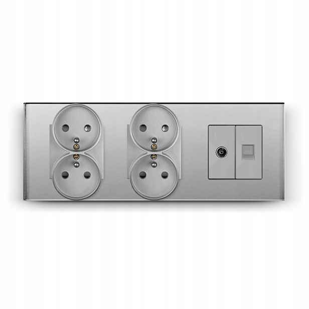 Elektrická Zásuvka Skleněná Trojitá 3F 229 mm Tv Anténa Internet RJ45 CAT5e