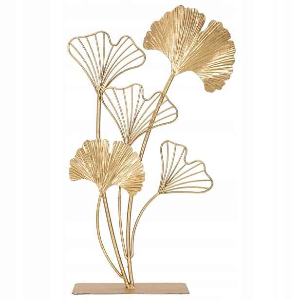 Dekorativní figurka Leaf, kovová, motiv listu, zlatá, 44,5 cm