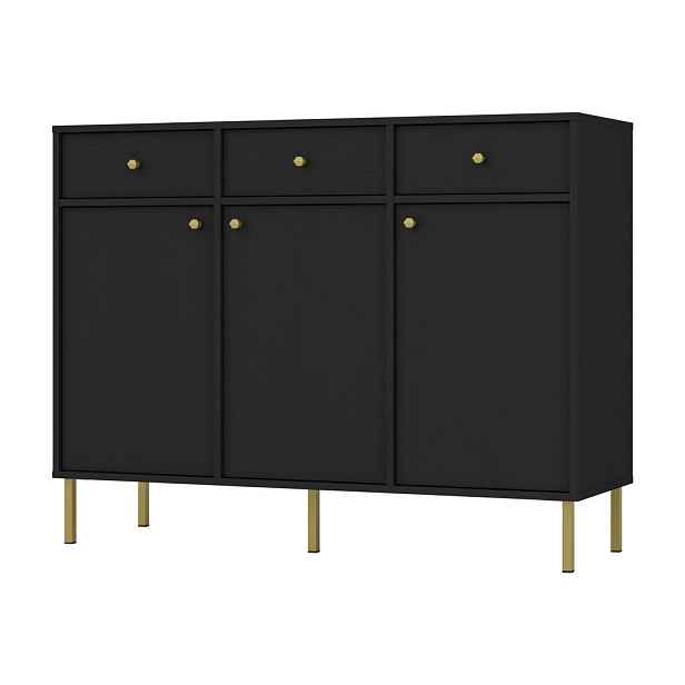 MASSENO KOMODA TORINO, 125/95/41 cm se 3 zásuvkami a 3 dvířky, grafitová