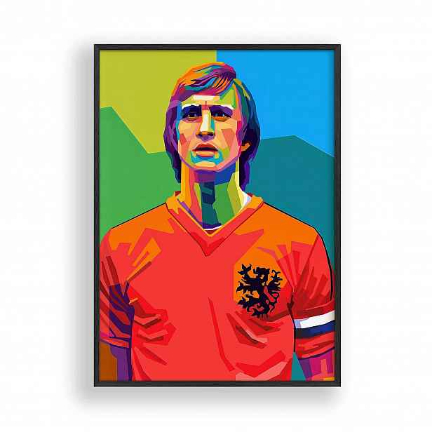 Obraz Johan Cruyff Nizozemsko Portrét Plakát Rámeček Dřevěný Černý 30x42 cm
