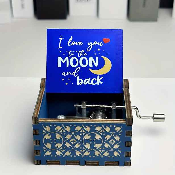 TEMU 1ks ručně vrtaný dřevěný hudební vrtáním „I Love You & Back“, retro vyřezávaný design, romantický dárek k narozeninám, Valentýnu, Halloweenu,