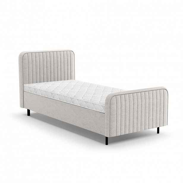 Beautysofa ČALOUNĚNÁ POSTEL Lami 90x200, jednolůžko s úložným prostorem a pěnovou matrací 10 cm, světle béžová