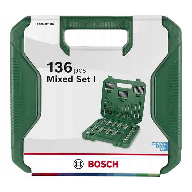 Bosch Mixed Set L 136 ks Sada vrtáků na bity Dřevo Kov Beton Kufr