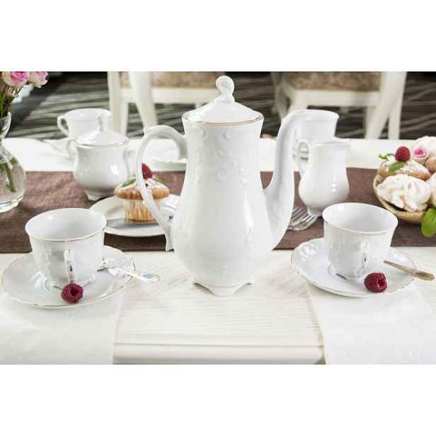 Čajový a kávový servis Ćmielów Rococo pro 6 osob 21 ks zlatých linek