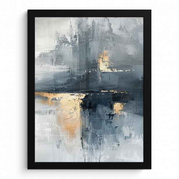 MuchoWow PLAKÁT V RÁMU Umění - šedá - zlatá - abstraktní 30x40 cm