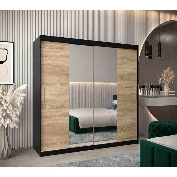 Skříň s posuvnými dveřmi v šířce 200 cm TIMEA 1 - černá / dub sonoma