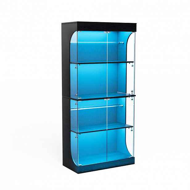 Redom VITRÍNA 80/35/165 cm s LED osvětlením, USB a USB-C nabíjením a senzorem pohybu, sklo a dřevotříska, Černá