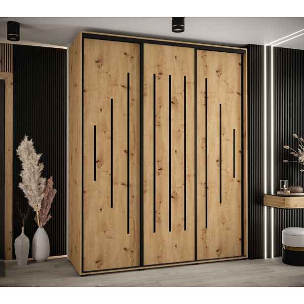 Šatní skříň YVONA 12 - 190/60 cm, dub artisan / černá