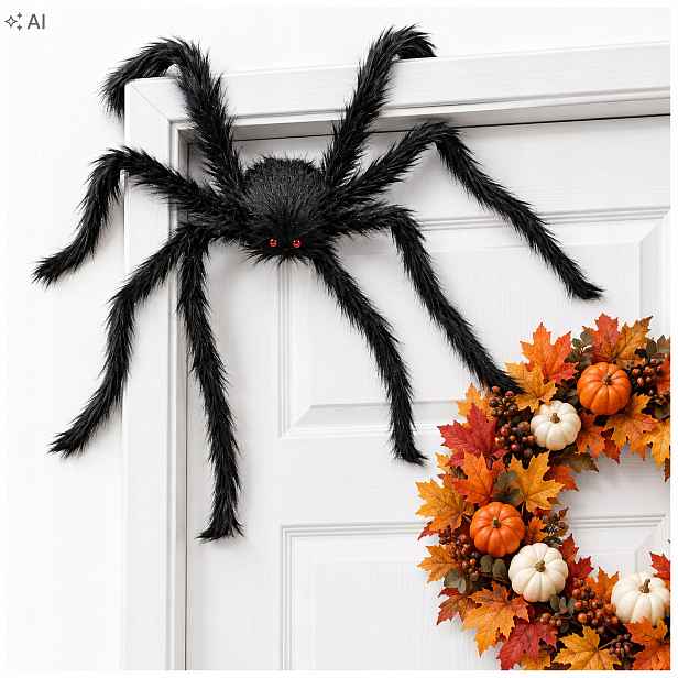 Dekorace Halloween Pavouk 150 cm Gigant na dveře a okno Plyšové ozdoby XXL